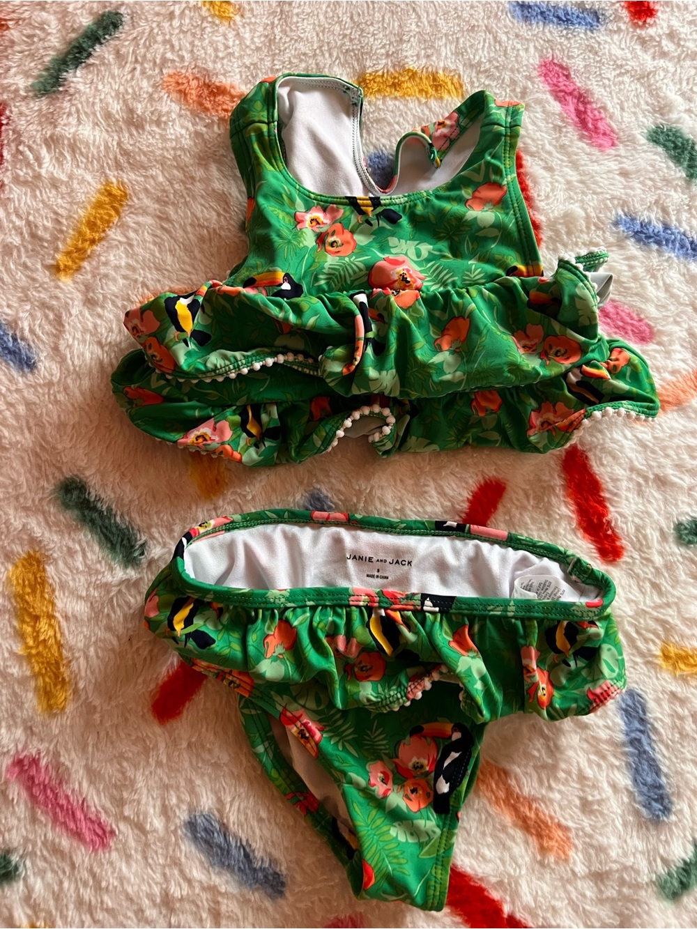 Janie and Jack Green Floral Ruffle Two-Piece Bikini